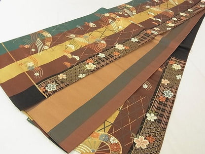 平和屋着物◎六通柄袋帯 唐織 片輪車花文 金糸 逸品 DAAG5625tw