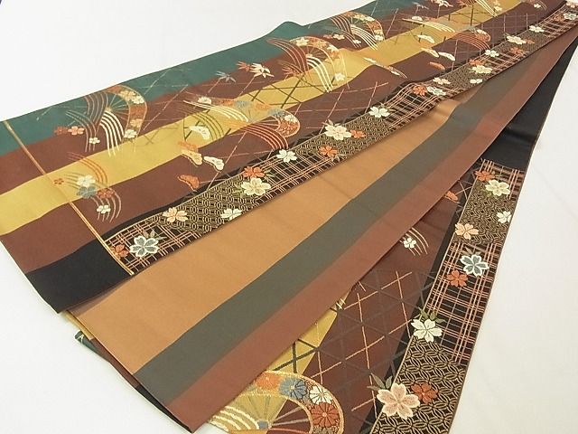 平和屋着物◎六通柄袋帯 唐織 片輪車花文 金糸 逸品 DAAG5625tw