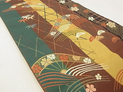 平和屋着物◎六通柄袋帯 唐織 片輪車花文 金糸 逸品 DAAG5625tw