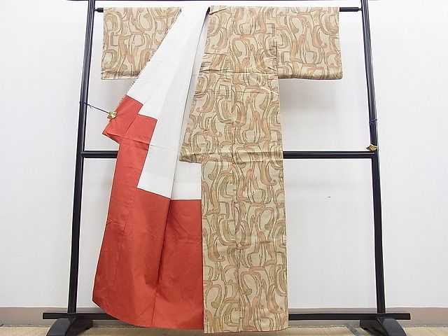 平和屋着物■上質なお召 抽象文 逸品 BAAH5473gt