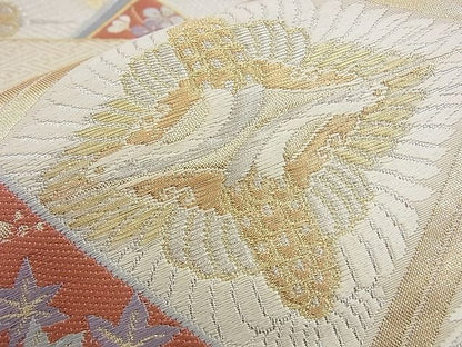 平和屋着物◎六通柄袋帯 唐織 向かい鶴菱色紙重ね 金銀糸 逸品 BAAH3253ph