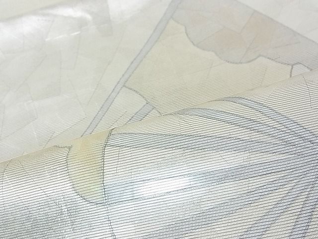 平和屋着物■六通太鼓柄袋帯 螺鈿箔 雲取り扇文 銀糸 逸品 DAAF8825sa