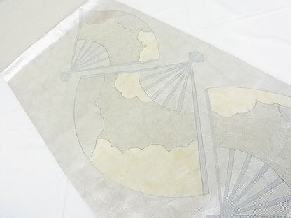 平和屋着物■六通太鼓柄袋帯 螺鈿箔 雲取り扇文 銀糸 逸品 DAAF8825sa