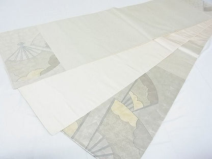 平和屋着物■六通太鼓柄袋帯 螺鈿箔 雲取り扇文 銀糸 逸品 DAAF8825sa