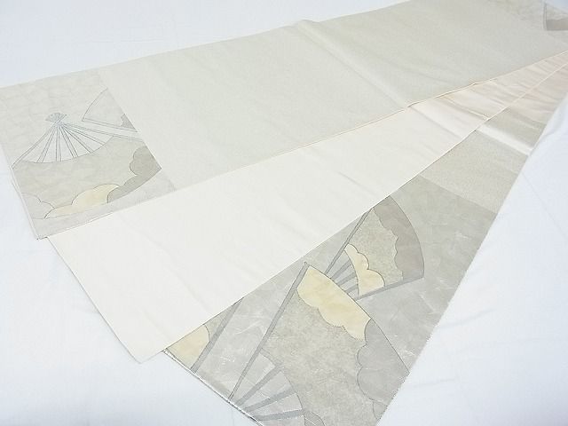 平和屋着物■六通太鼓柄袋帯 螺鈿箔 雲取り扇文 銀糸 逸品 DAAF8825sa