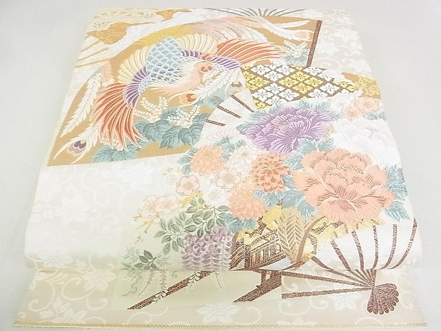 平和屋着物■六通柄袋帯 唐織 扇面鳳凰花車文 金糸 逸品 DAAF8975sa