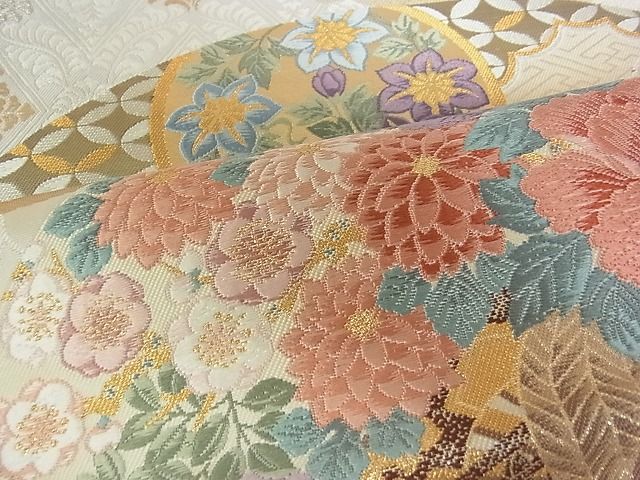 平和屋着物■六通柄袋帯 唐織 扇面鳳凰花車文 金糸 逸品 DAAF8975sa