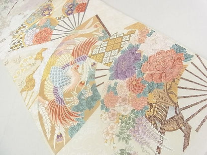平和屋着物■六通柄袋帯 唐織 扇面鳳凰花車文 金糸 逸品 DAAF8975sa