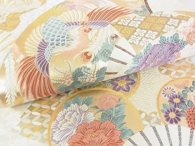 平和屋着物■六通柄袋帯 唐織 扇面鳳凰花車文 金糸 逸品 DAAF8975sa