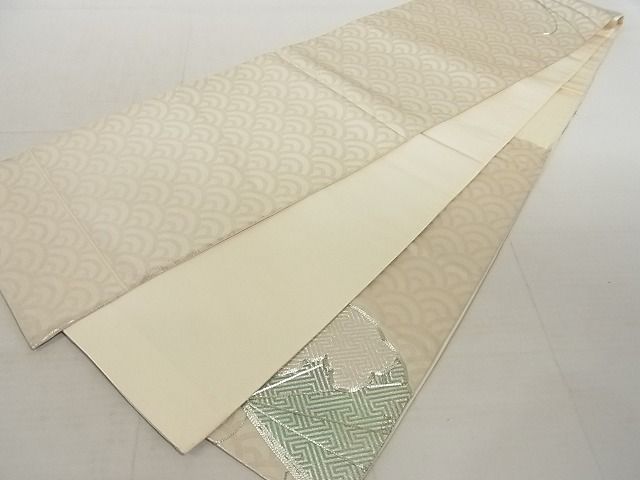 平和屋着物◎六通太鼓柄袋帯 駒刺繍 檜扇文 銀糸 正絹 逸品 AAAJ7006Apf