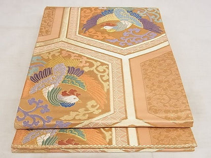 平和屋着物◎六通柄袋帯 唐織 鳳凰亀甲花文 金糸 引箔 正絹 逸品 AAAJ7059Apf