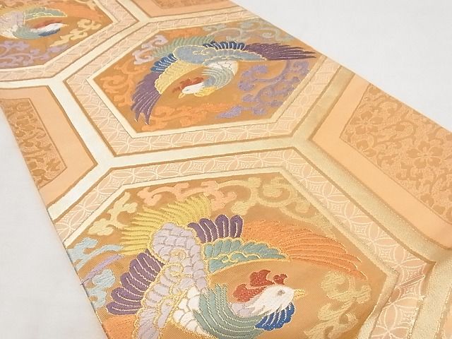 平和屋着物◎六通柄袋帯 唐織 鳳凰亀甲花文 金糸 引箔 正絹 逸品 AAAJ7059Apf