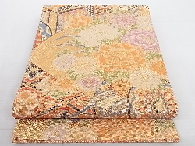 平和屋着物◎佐賀錦 六通柄袋帯 花車文 金糸 正絹 逸品 AAAJ7105Apf