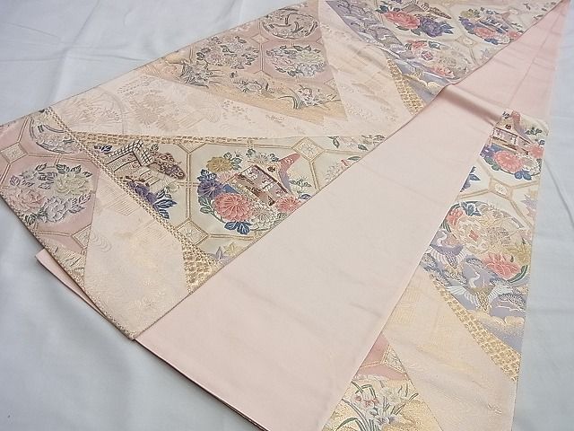 平和屋着物◎六通柄袋帯 唐織 裂取花丸文 九百錦 金糸 逸品 BAAG8898du