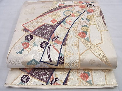平和屋着物◎六通柄袋帯 唐織 熨斗地紙慶長文 金糸 逸品 BAAG8916du