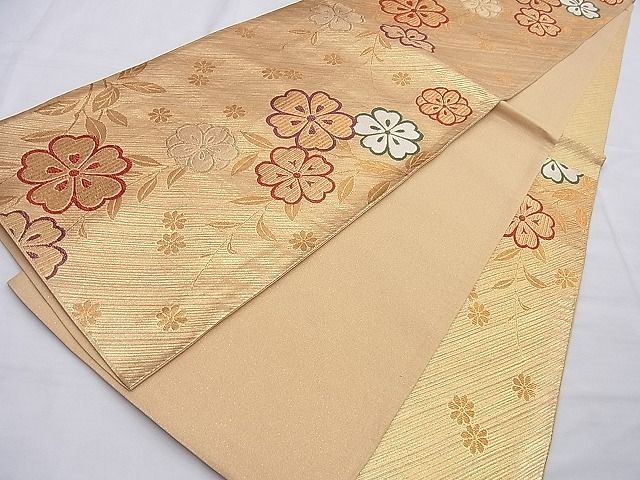 平和屋着物◎六通柄袋帯 唐織 枝垂れ桜 金糸 逸品 BAAG8905du