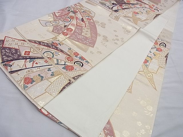平和屋着物◎六通柄袋帯 唐織 熨斗地紙慶長文 金糸 逸品 BAAG8916du