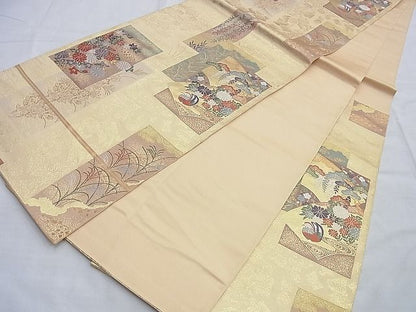 平和屋着物◎六通柄袋帯 唐織 短冊花鳥文 本うるし箔 金糸 逸品 BAAG8925du