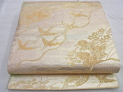 平和屋着物◎六通柄袋帯 道長飛鶴秋草文 金糸 逸品 BAAG8936du