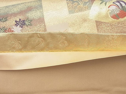 平和屋着物◎六通柄袋帯 唐織 短冊花鳥文 本うるし箔 金糸 逸品 BAAG8925du