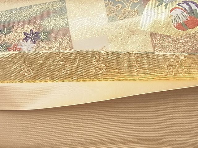 平和屋着物◎六通柄袋帯 唐織 短冊花鳥文 本うるし箔 金糸 逸品 BAAG8925du