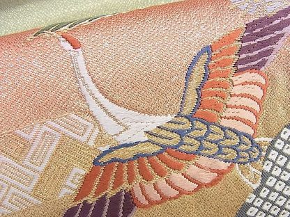 平和屋着物◎太鼓柄袋帯 唐織 飛鶴松エ霞文様 金銀糸 逸品 BAAG8924du
