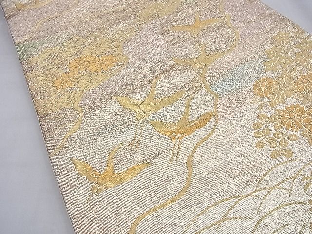 平和屋着物◎六通柄袋帯 道長飛鶴秋草文 金糸 逸品 BAAG8936du