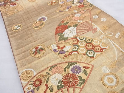 平和屋着物◎六通柄袋帯 唐織 有職扇面散らし 金糸 逸品 BAAG8950du