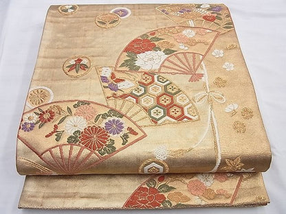平和屋着物◎六通柄袋帯 唐織 有職扇面散らし 金糸 逸品 BAAG8950du