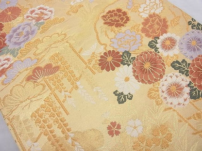 平和屋着物◎六通柄袋帯 唐織 雪輪花文 金糸 逸品 BAAH2380cm