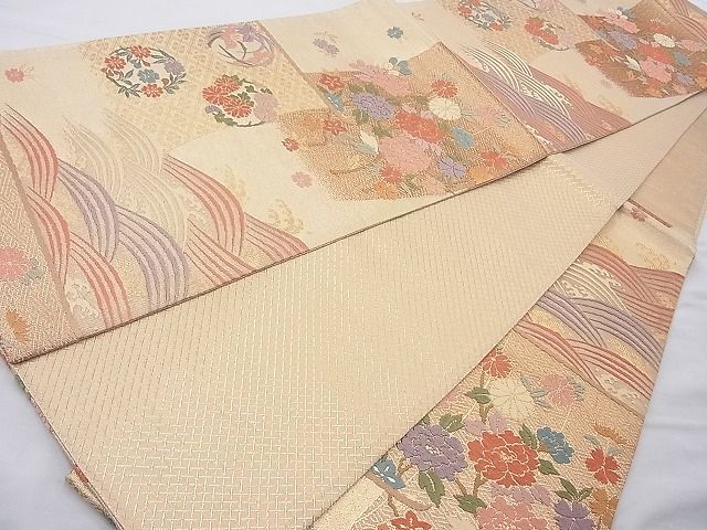 平和屋着物◎佐賀錦 六通柄袋帯 唐織 几帳青海波花丸文 金糸 逸品 BAAH2379cm