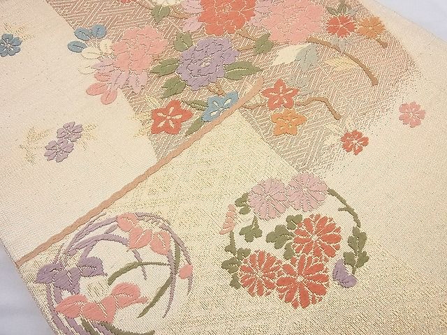 平和屋着物◎佐賀錦 六通柄袋帯 唐織 几帳青海波花丸文 金糸 逸品 BAAH2379cm