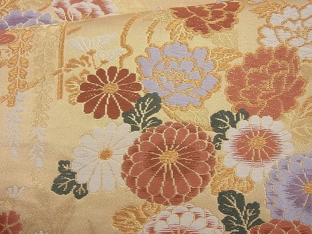 平和屋着物◎六通柄袋帯 唐織 雪輪花文 金糸 逸品 BAAH2380cm