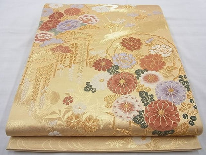 平和屋着物◎六通柄袋帯 唐織 雪輪花文 金糸 逸品 BAAH2380cm