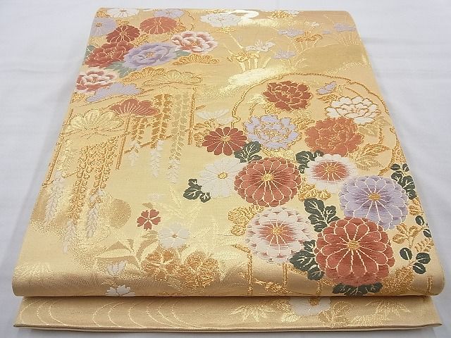 平和屋着物◎六通柄袋帯 唐織 雪輪花文 金糸 逸品 BAAH2380cm