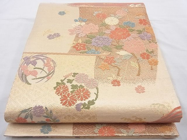 平和屋着物◎佐賀錦 六通柄袋帯 唐織 几帳青海波花丸文 金糸 逸品 BAAH2379cm