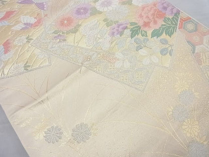 平和屋着物◎六通柄袋帯 唐織 色紙花蝶文 金銀糸 逸品 BAAH6015cm
