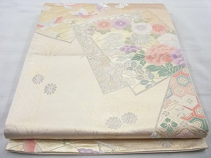 平和屋着物◎六通柄袋帯 唐織 色紙花蝶文 金銀糸 逸品 BAAH6015cm