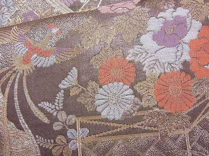 平和屋着物◎六通柄袋帯 九百新花鳥錦 金糸 逸品 BAAH6054cm