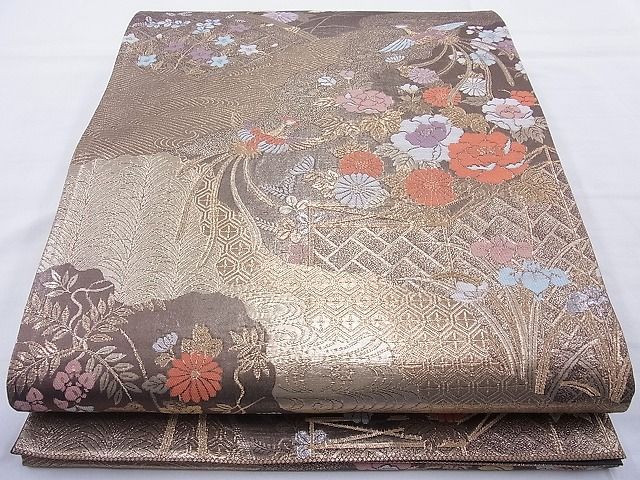 平和屋着物◎六通柄袋帯 九百新花鳥錦 金糸 逸品 BAAH6054cm