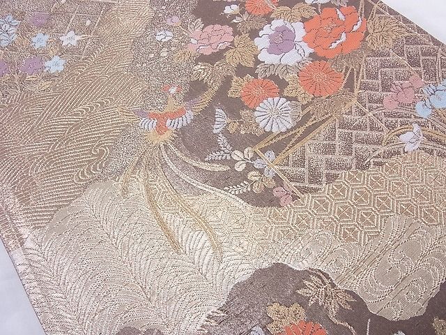 平和屋着物◎六通柄袋帯 九百新花鳥錦 金糸 逸品 BAAH6054cm