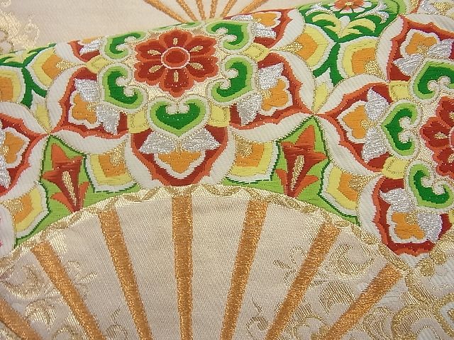平和屋着物◎六通柄袋帯 唐織 正倉院扇面文 金銀糸 逸品 BAAH6067cm
