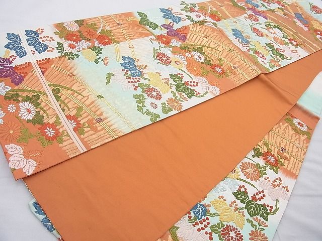 平和屋着物◎六通柄袋帯 唐織 秋草文 金糸 逸品 BAAH6073cm