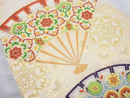 平和屋着物◎六通柄袋帯 唐織 正倉院扇面文 金銀糸 逸品 BAAH6067cm