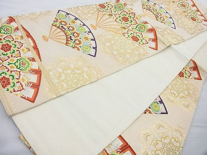 平和屋着物◎六通柄袋帯 唐織 正倉院扇面文 金銀糸 逸品 BAAH6067cm