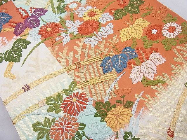 平和屋着物◎六通柄袋帯 唐織 秋草文 金糸 逸品 BAAH6073cm