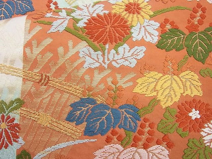 平和屋着物◎六通柄袋帯 唐織 秋草文 金糸 逸品 BAAH6073cm