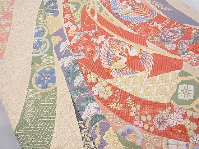 平和屋着物◎六通柄袋帯 唐織 誰が袖熨斗慶長文 金糸 逸品 BAAH6078cm