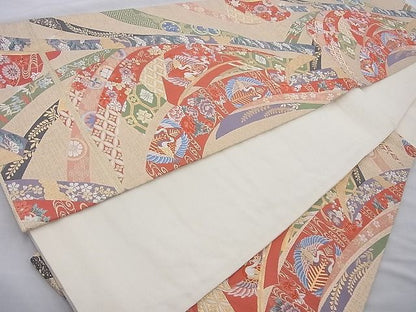 平和屋着物◎六通柄袋帯 唐織 誰が袖熨斗慶長文 金糸 逸品 BAAH6078cm