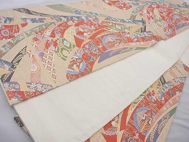 平和屋着物◎六通柄袋帯 唐織 誰が袖熨斗慶長文 金糸 逸品 BAAH6078cm